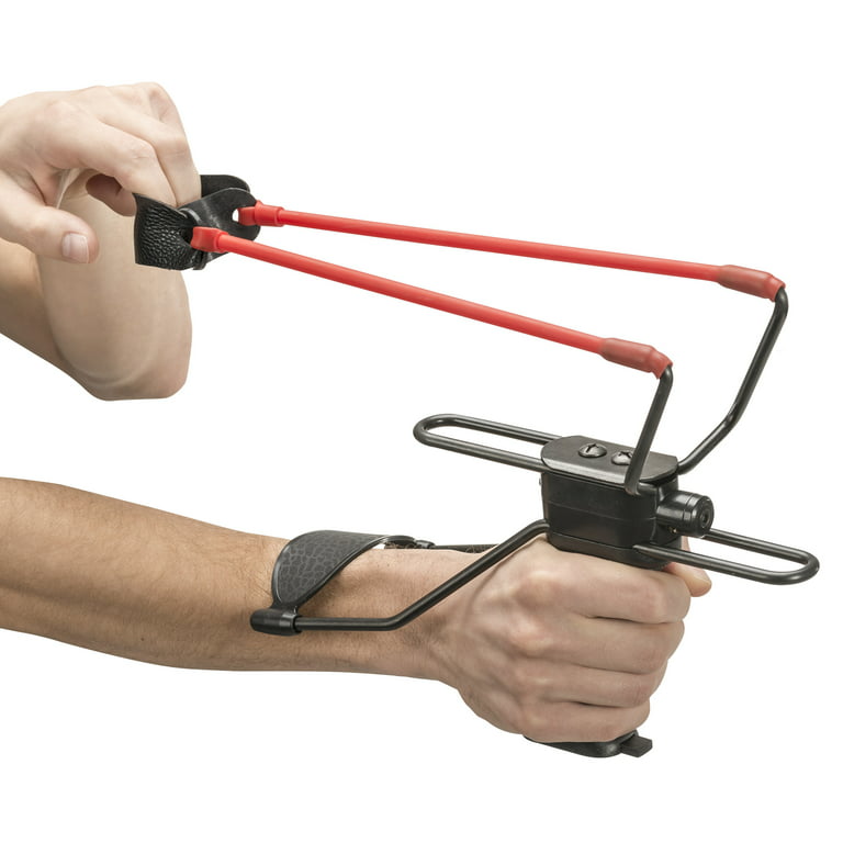 Umarex Black Slingshot with Built-in Laser Textured Grip and Wrist Brace  with Red bands 