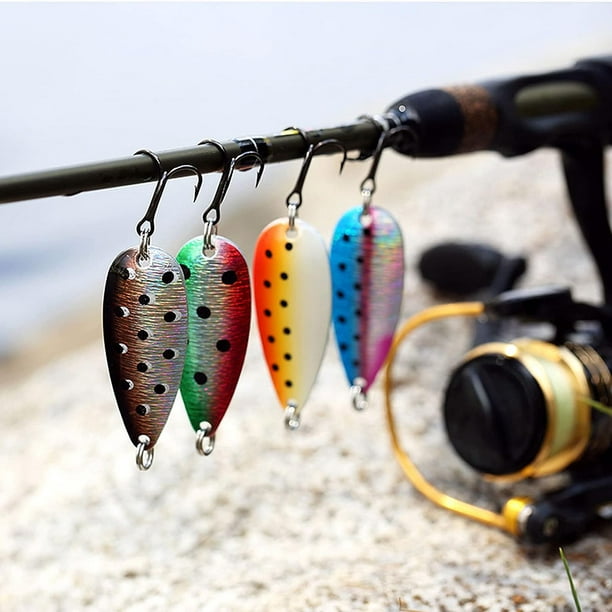 Coolmee Fishing Spoons Lures Spots Pattern With Treble Hooks Anti-Corrosion Metal Fishing Lure Kit For Trout Bass Pike Salmon Other