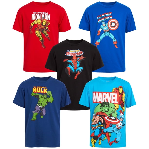 Camisetas gráficas Marvel Avengers Boys, paquete de 5 unidades, 2 T-20, talla 8, algodón