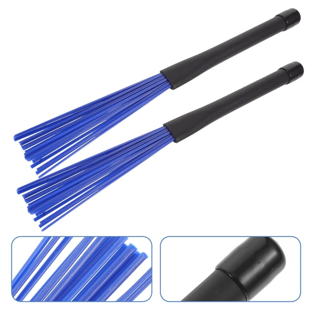Raindrops Blue Ergonomic Handle Plastic and Rubber Drum Brush 1 Pair for Percussion Instruments Performance