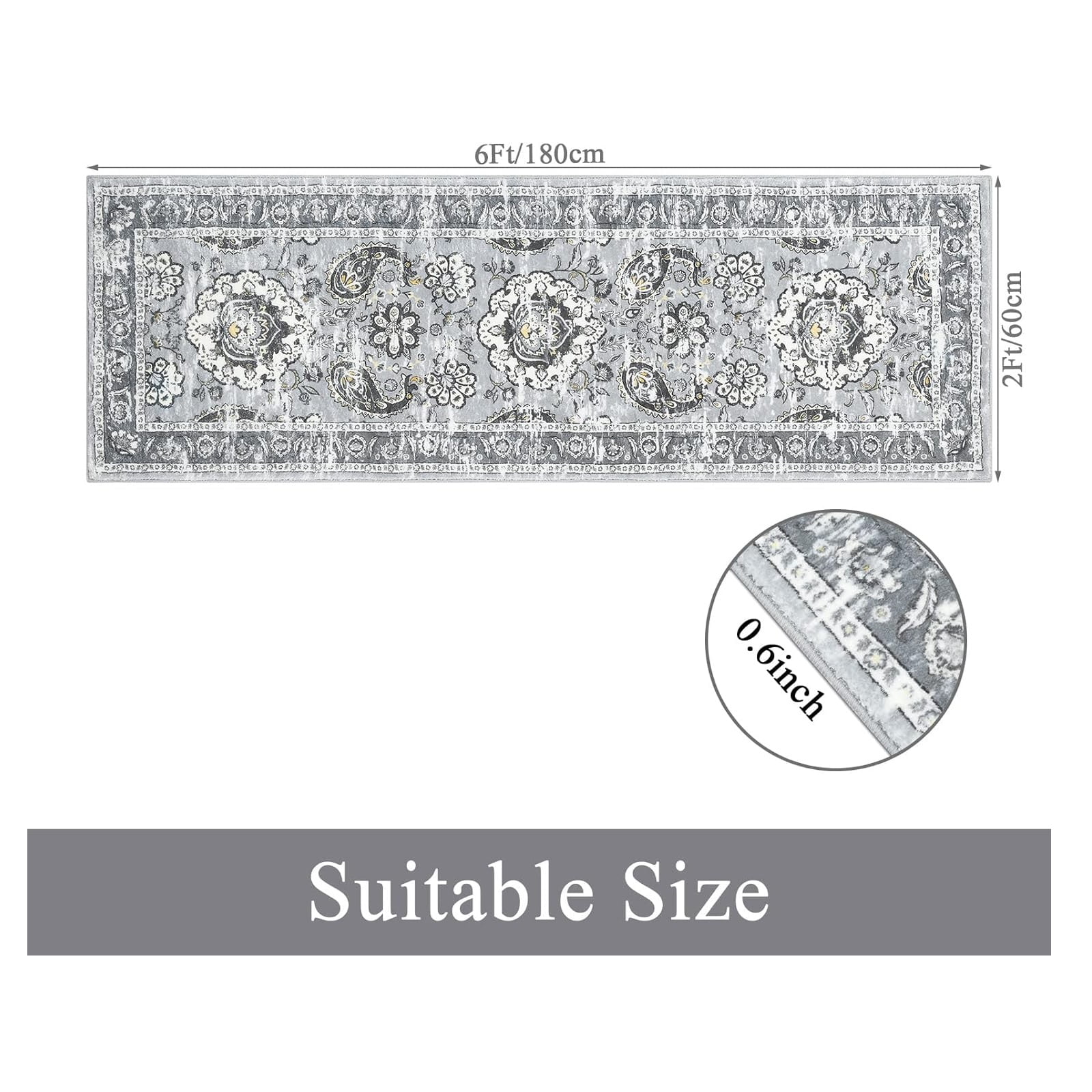 Yamaziot 2x6 ft Runner Rug for Hallway, Laundry Paisley Runner Rug, Farmhouse Kitchen Floor Mat, Non Shedding Washable Rug for Bedroom, Living Room, Dining Room