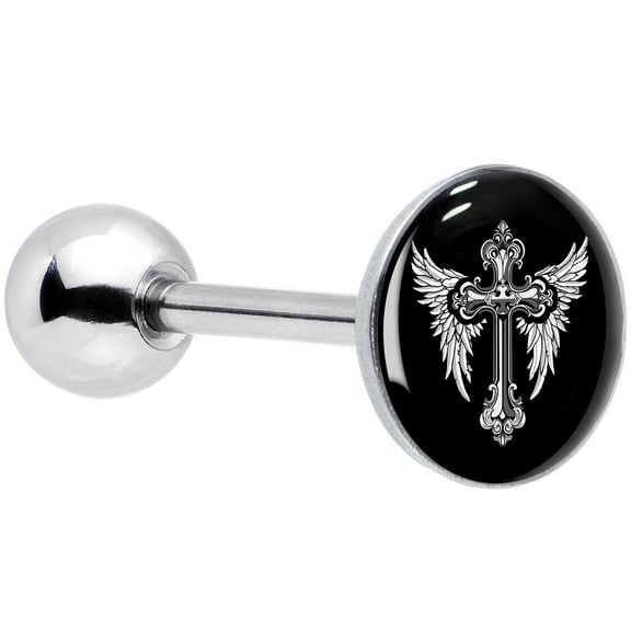 Body Candy 14G Women 316L Stainless Steel Winged Cross Mens Barbell Tongue Ring Body Piercing Jewelry 5/8?