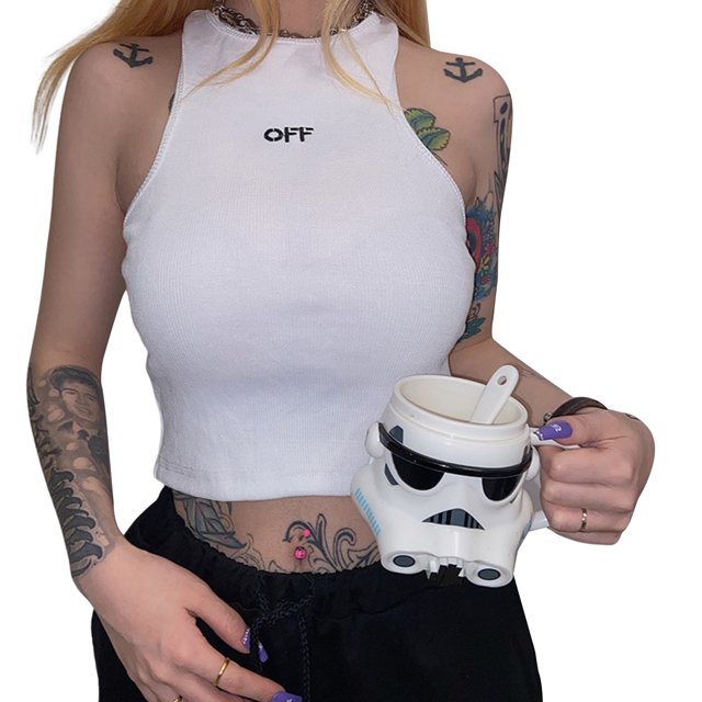 Txlixc Chaleco de mujer, blusas cortas sin mangas acanaladas, camisa de cuello redondo Txlixc Sexy