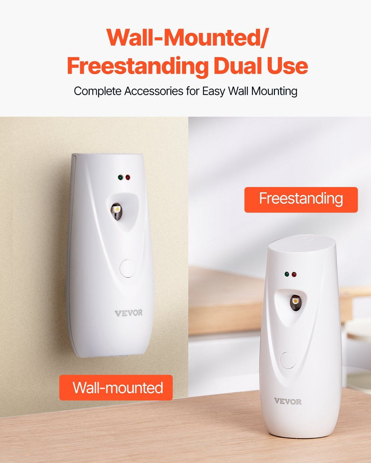 Automatic Air Freshener Spray Dispenser 2-Pack, Battery Operated with Adjustable Time Settings, Wall Mounted or Freestanding, Boost Spray Button, Compatible with Standard Fragrance Cans for Home