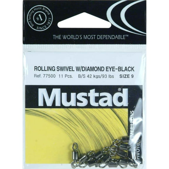 Mustad 77500-9-T11 Diamond Eye Fishing Swivels Size 9 11 Pack