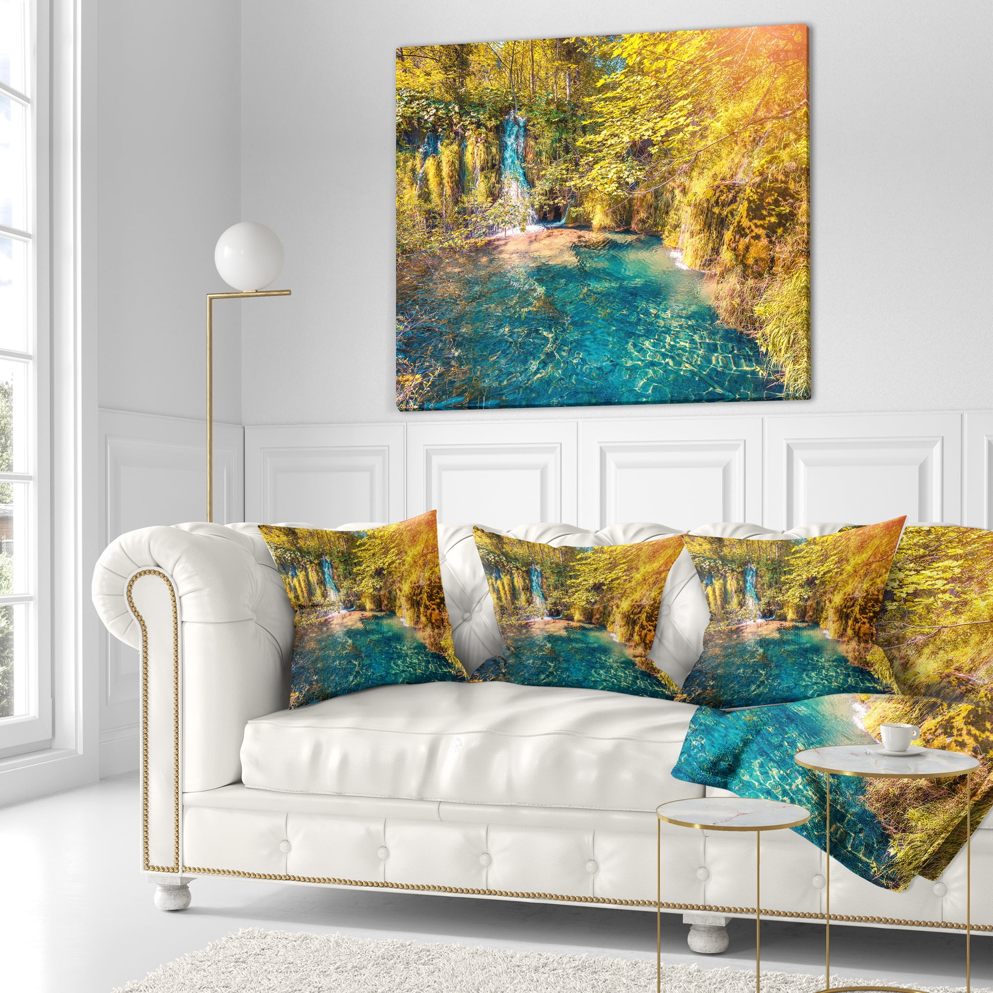 Designart Plitvice Lakes National Park - Landscape Printed Throw Pillow - 16x16