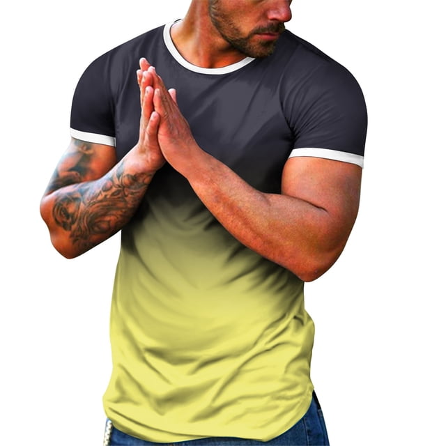 BOBOGOJP T-Shirts Graphiques pour Hommes Manches Courtes Col Rond Tuniques Décontractées Blouse (Jaune,m)