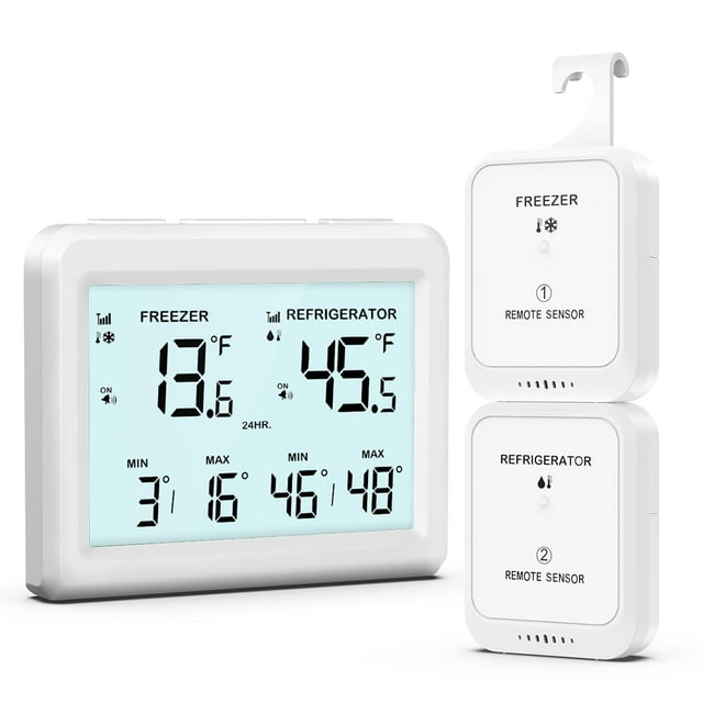 Fridge Thermometer, 3.7in HD LCD Screen Refrigerator Thermometer with Alarm, Max/Min Temperature, Switch ℃/℉, Digital Freezer Hygrometer Gauge for Home and Restaurants