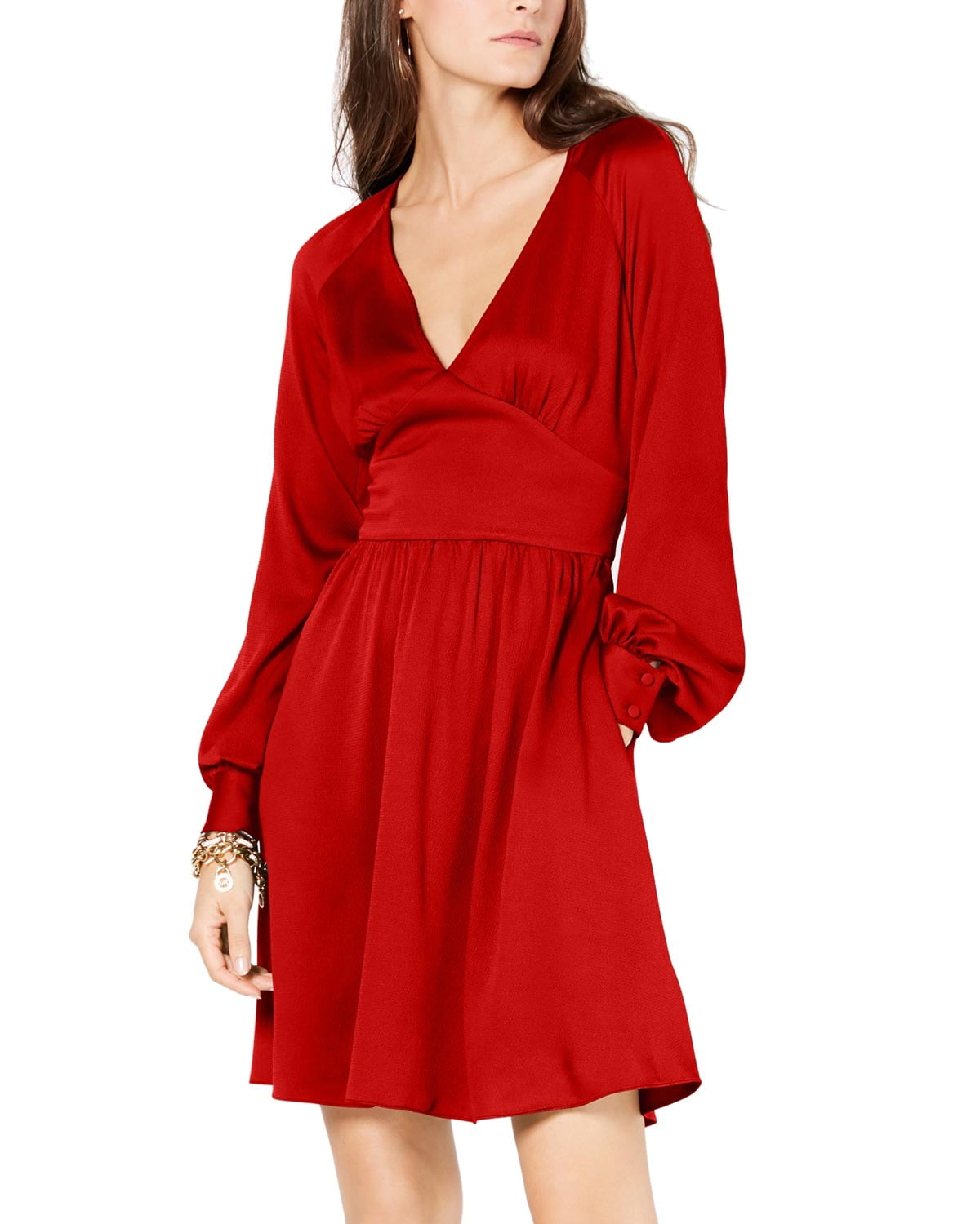 lille overskæg Fængsling MICHAEL Michael Kors Womens V-Neck Fit & Flare Dress Petite Small Red  Currant - Walmart.com