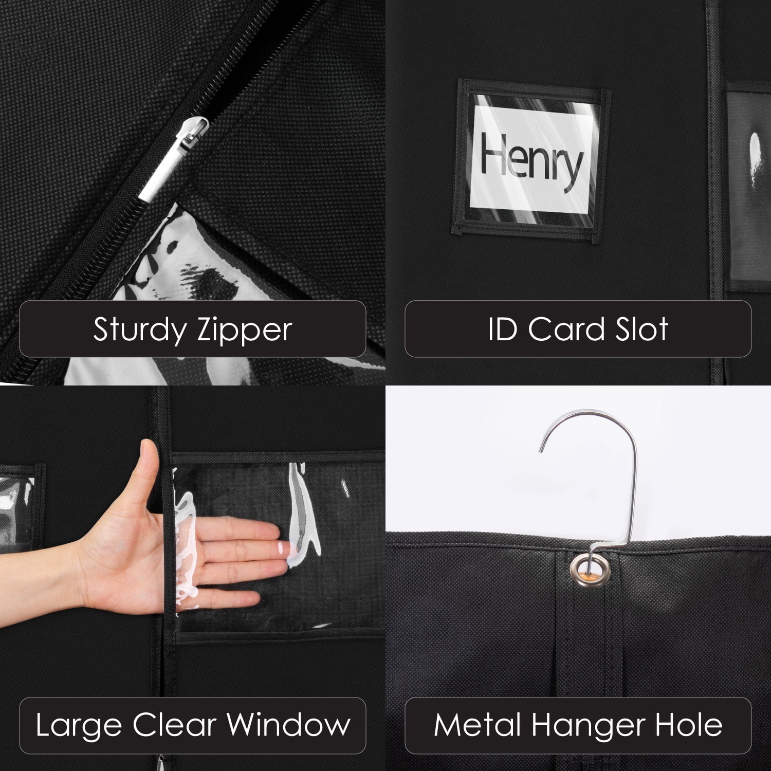 Mber 5-Pack 47" Garment Bags For Travel, Slim Zipper Suit Bag Travel, Garment Bags For Hanging Clothes with Clear Card Slot, Black