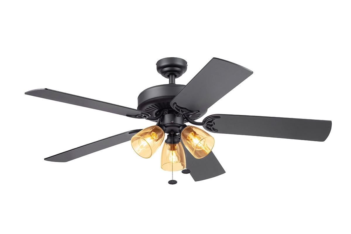 Better Homes & Gardens 52" Matte Black Indoor Ceiling Fan with Light, 5 Blades, Pull Chains & Reverse Airflow