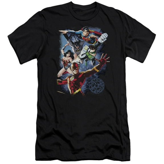 JLA Justice League Galactic Attack CoLord of the Rings Premium Canvas Adult Slim Fit 30/1 T-Shirt Black