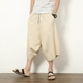 thumbnail image 2 of Kureaily Men Summer Casual Drawstring Mid Waist Cotton Linen Loose Cropped Bloomers With Pockets, 2 of 4