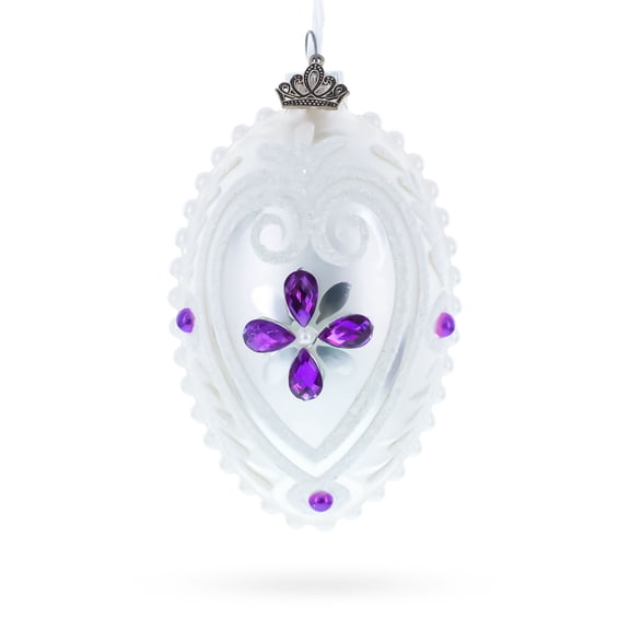 Purple Drops Glass Egg Christmas Ornament 4 Inches
