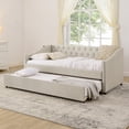 thumbnail image 3 of LiviNest Twin Daybed for Small Apartments: 3-in-1 Pull-out Extendable Bed with Dual USB Charging - Space-Saving Sleeper Sofa for Guest Room & Home Office - Beige Upholstery with Button-Tufted Back, 3 of 6