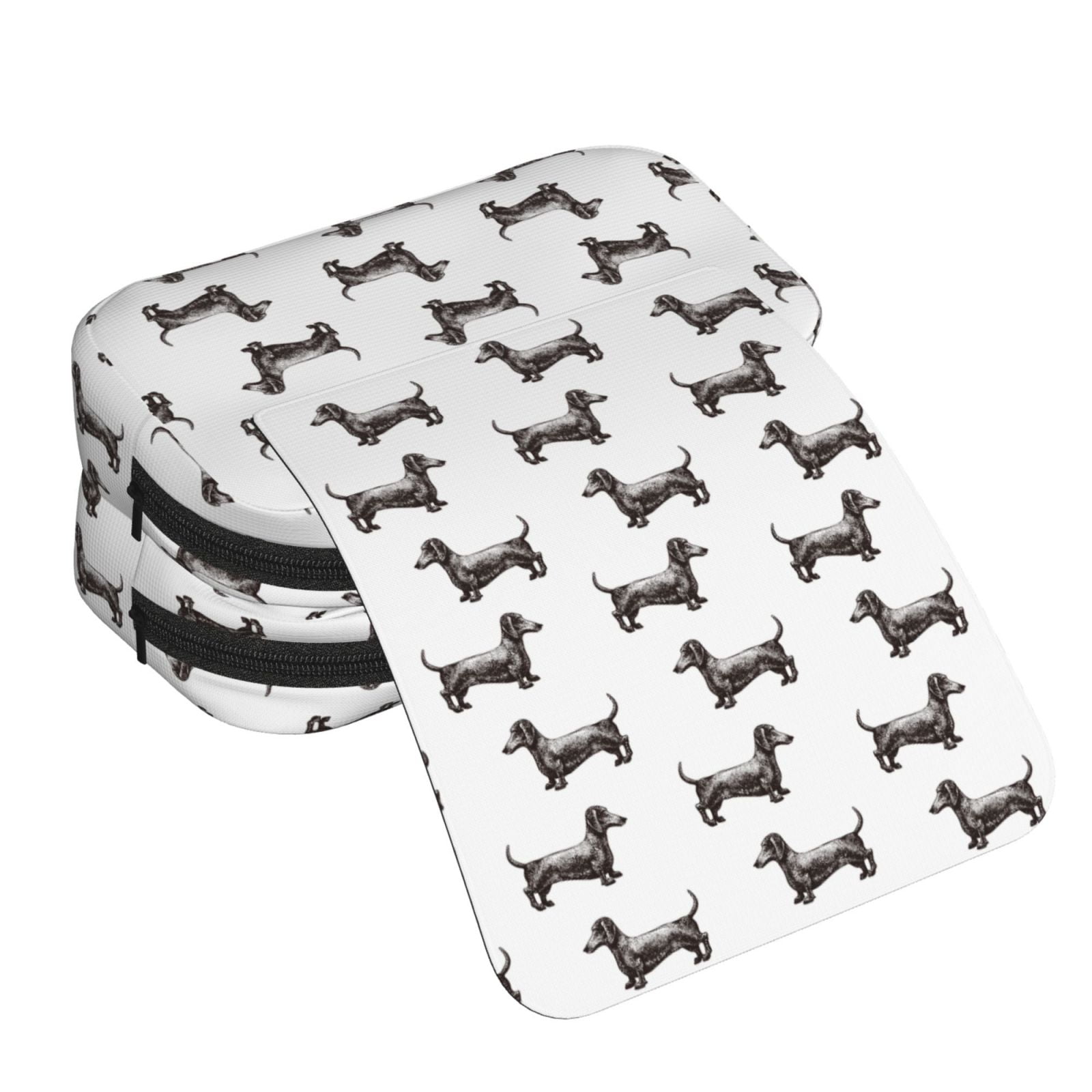 Rateoe Dachshund Dog Puppy Pattern Double Clamshell Pen Case, Storage Organizer with Two Zipper Compartments– Holds Up to 50 Pencils & Pens