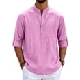 thumbnail image 2 of Evdexr Mens Linen Shirts Henley 3/4 Sleeve T-Shirt 2026 Summer Oversized Casual Tees Lightweight Button Up Breathable Vacation Tops XL, 2 of 5