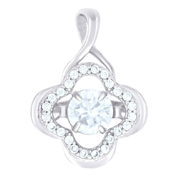 925 Sterling Silver Womens Aqua Cubic Zirconia Fashion Flower Charm Pendant for Women