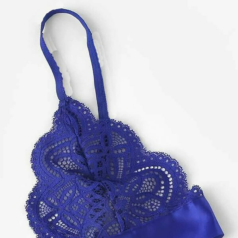 EHTMSAK Lingerie for Women Lace Bow Bralette and Panty Set Strappy Lace  Lingerie 2 Piece Blue S 