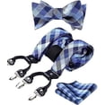 thumbnail image 3 of HISDERN Big and Tall Mens Suspenders Gift Set with Bowtie Handkerchief Elastic Y Type 6 Clips Braces, 3 of 7