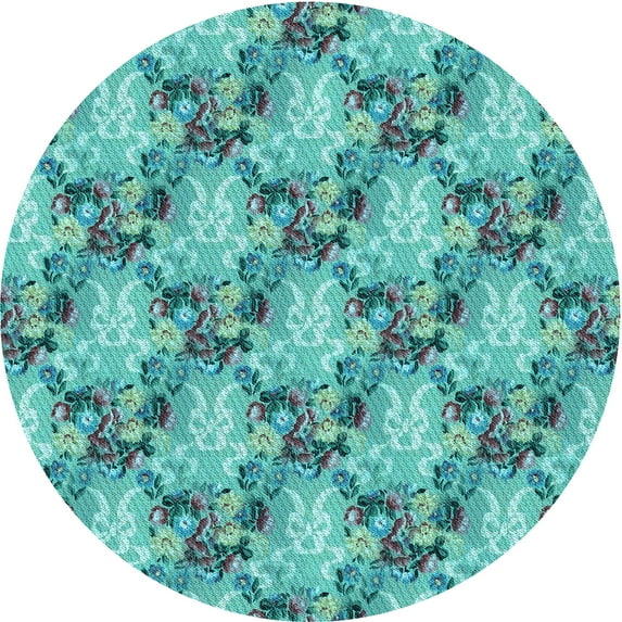 Ahgly Company Indoor Round Patterned Turquoise Green Area Rugs, 3' Round