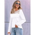 thumbnail image 3 of Womens Long Sleeve Tops Dressy Casual Blouses Business Lace T-Shirts Fall Fashion 2025 Outfits White XL, 3 of 5