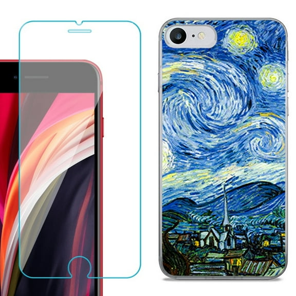 Slim-Fit Fashion Gel Phone Case for iPhone SE 2022, with Tempered Glass Screen Protector, by OneToughShield ® - Starry Night Paris