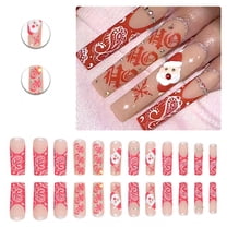 RAGUPEL 24Pcs Glue on Nails for Women,Diamond-Accented Square Nails,Santa Claus Nail Press Ons,Long Nails for Daily Life,Gatherings and Photo Shoots,Style3