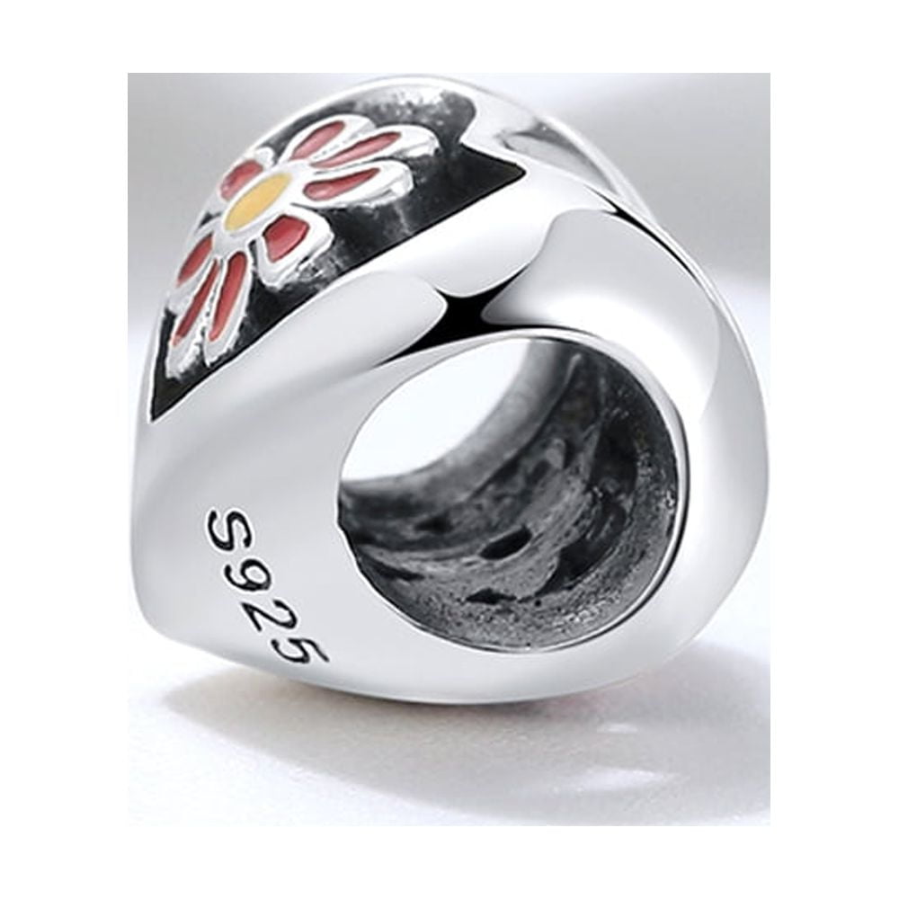 Heart Flower Charm European Bead Sterling Silver Ginger Lyne Collection
