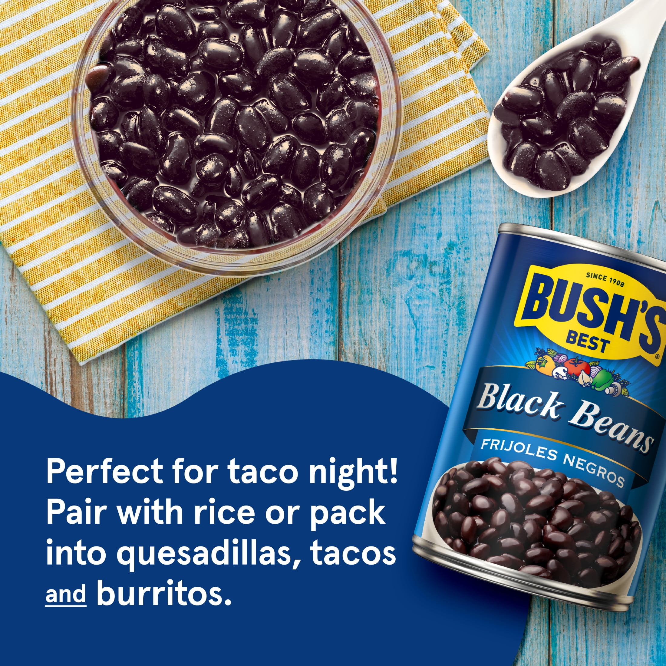 (12 pack) Bush's Black Beans, Canned Beans, 15 oz