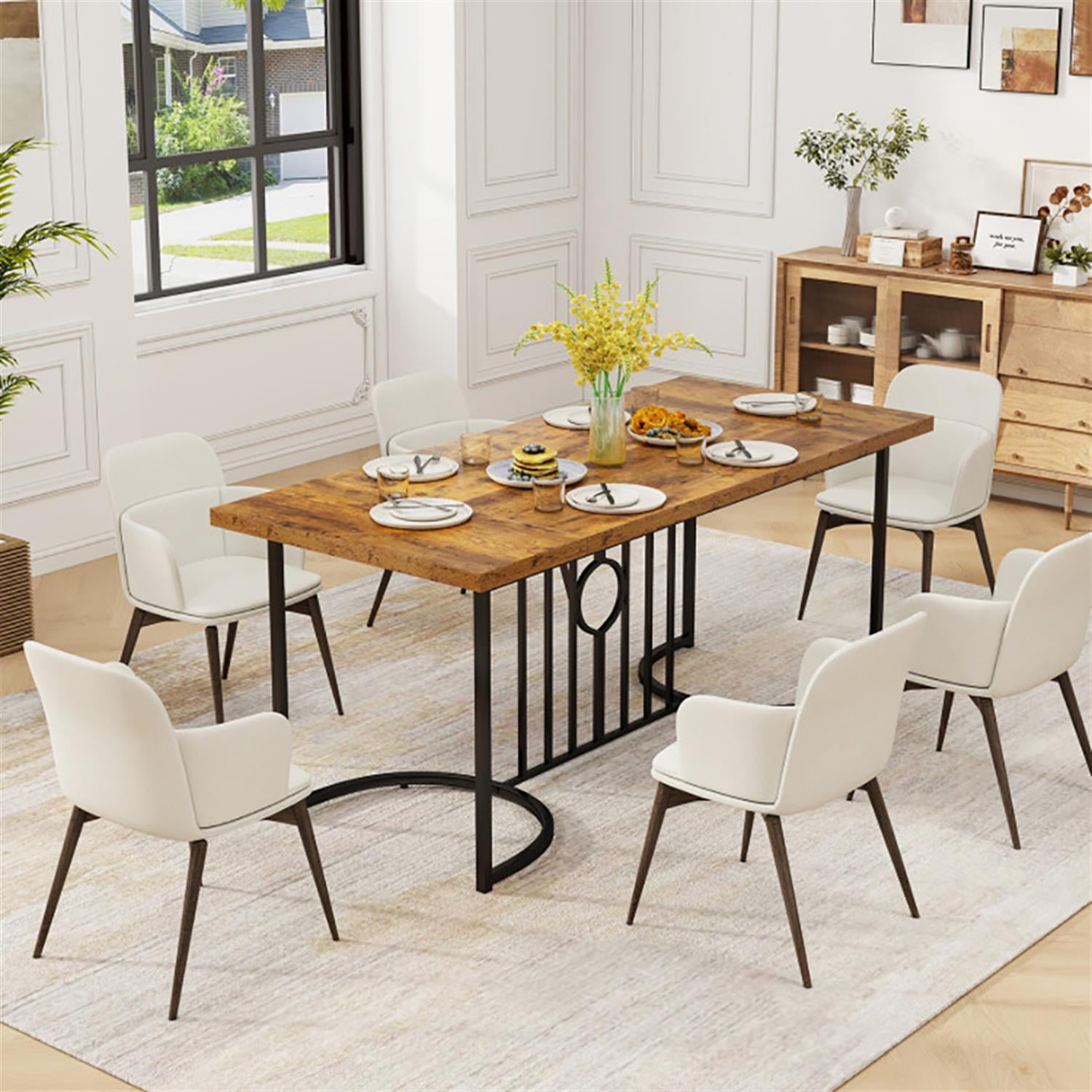 Demi Bonn 71" Modern Dining Table, Kitchen Table for 6-8 People, Large Wooden Rectangular Dinner Table for Home Office, Living Room Furniture, Brown