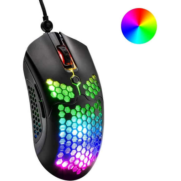 Wired Lightweight Gaming Mouse,11 RGB Backlit Mice with 7 Buttons Programmable Driver,PAW3325 12000DPI Mice,Ultralight