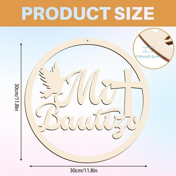 Mi Bautizo Wooden Sign Baby Shower Supplies Wood Letters Sign Decorations Photo Booth Mi Bautizo for Baby Shower Hanging Wall Ornaments Photo Booth 11.8 inch