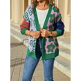 thumbnail image 3 of Women'S Cardigan Sweater Flower Dotted Mixed Print Colorblock Cardigan Patchwork Long Sleeve Outwear Green S, 3 of 8