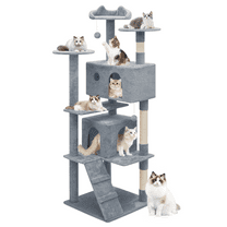 MoNiBloom Cat Tree Houses for Indoors with Anti-Tipping Rope, 70" Height(Light Gray)