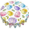 thumbnail image 2 of Easter Colorful Eggs Tablecloth Round 60 Inch Spring Easter Flower Leaves Egg Decorative Table Cloth Washable Wrinkle Stain-Resistant Polyester Seasonal Holiday Table Cover for Party Dinner, 2 of 6