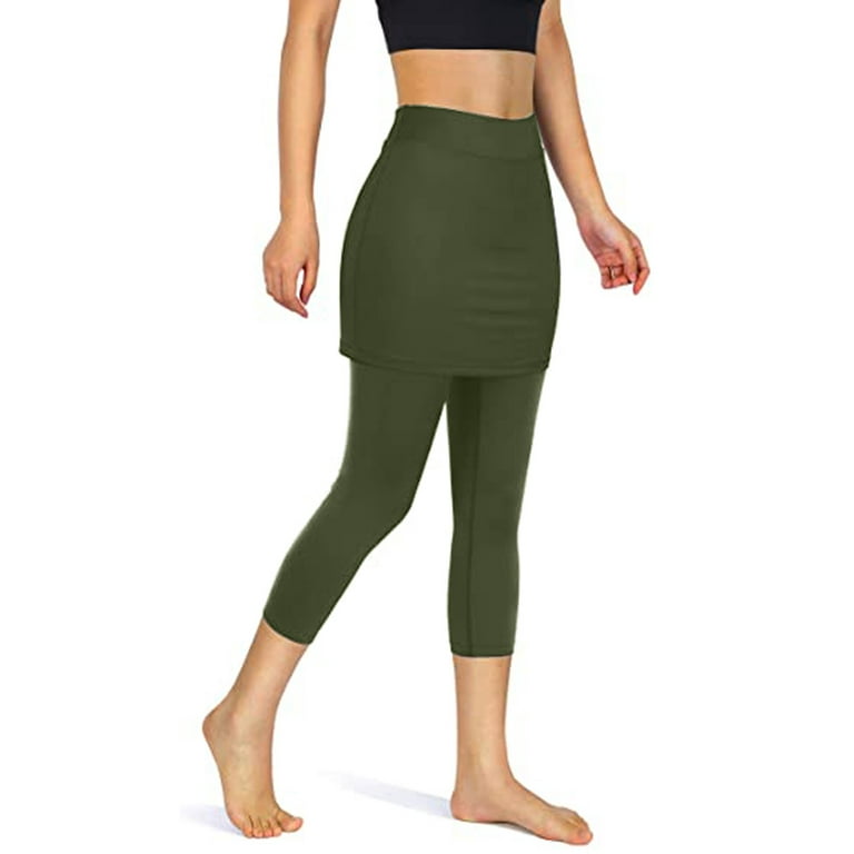 pxiakgy yoga pants women tennis skirted leggings pockets elastic sports yoga  capris skirts legging army green + m 