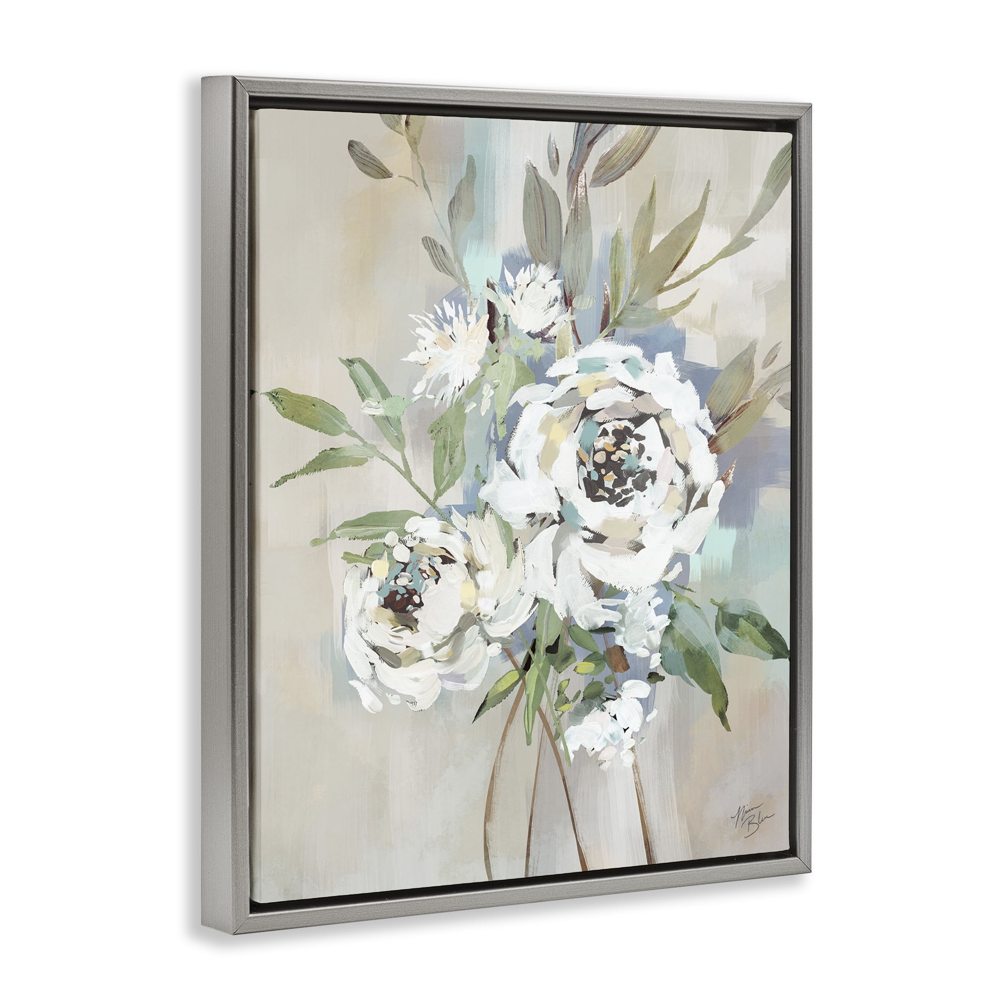 Stupell Industries Bundle of Antique Roses Plants & Flowers Painting Gray Floater Framed Canvas Art Print Wall Art, 25 x 31