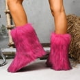 thumbnail image 5 of Rokment Furry Faux-Fur Boots for Women Winter Fuzzy Snow Boots Plush Lined Warm Comfy Indoor Outdoor Mid Calf Flat Short Booties with No Heel Pink Size 9, 5 of 7