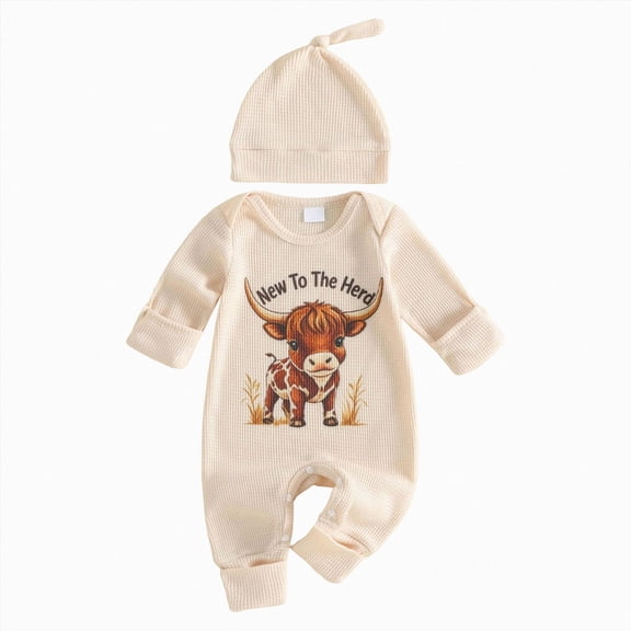 YDFCWXW New to The Herd Romper Cow Onesie with Hat for Newborn Baby Boy, Western Coming Home Outfit (Purple, 6-9 Months)