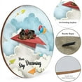 thumbnail image 3 of Inspirational Wall Art -Never Stop Dreaming,Puppy Dachshund Dog Shabby Chic Round Sign for Kid's Bedroom Classroom Nursery 12x12 Inches Wooden Door Hanger, 3 of 6