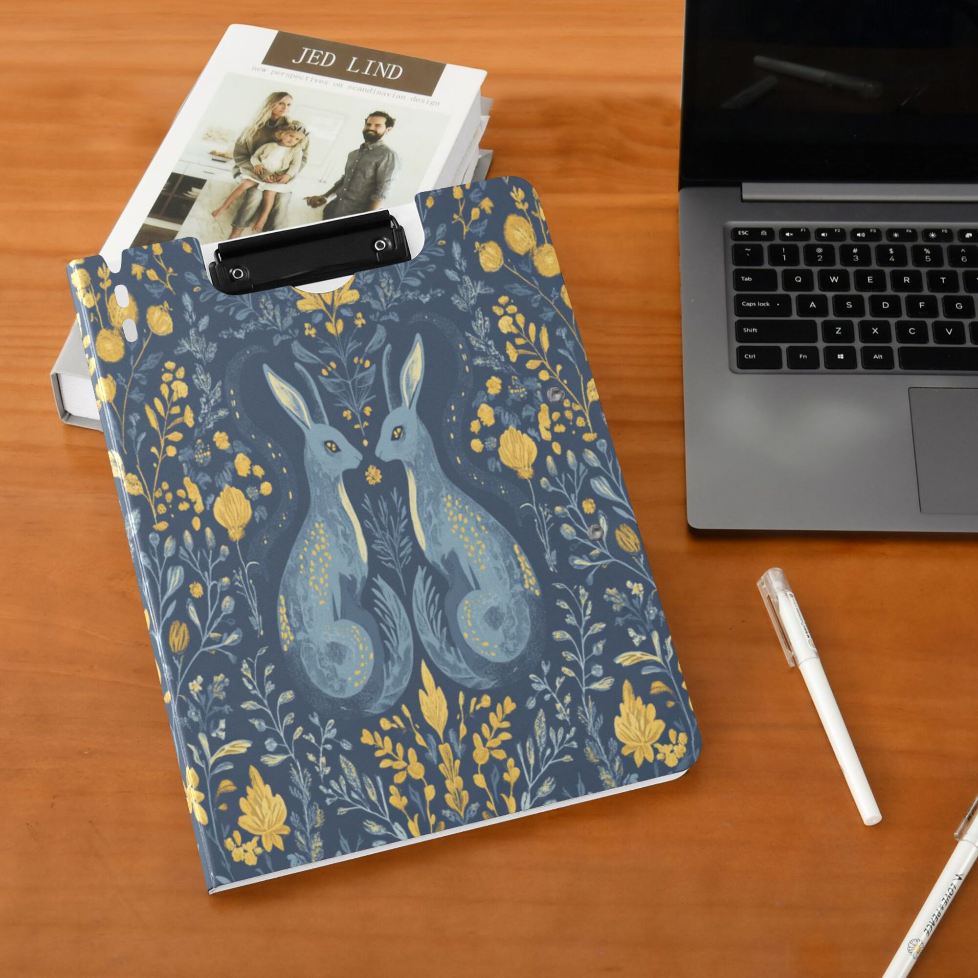 FORMRS A4 Clipboard Folder with Pen Holder Horizontal Foldable School Office Binder, Yellow Forest Pattern