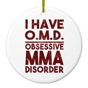 DistinctInk Hanging Ceramic Christmass Tree Ornament with Gold String - Great Gift / Present - 2 3/4 inch diameter - I Have OMD - Obsessive MMA Disorder