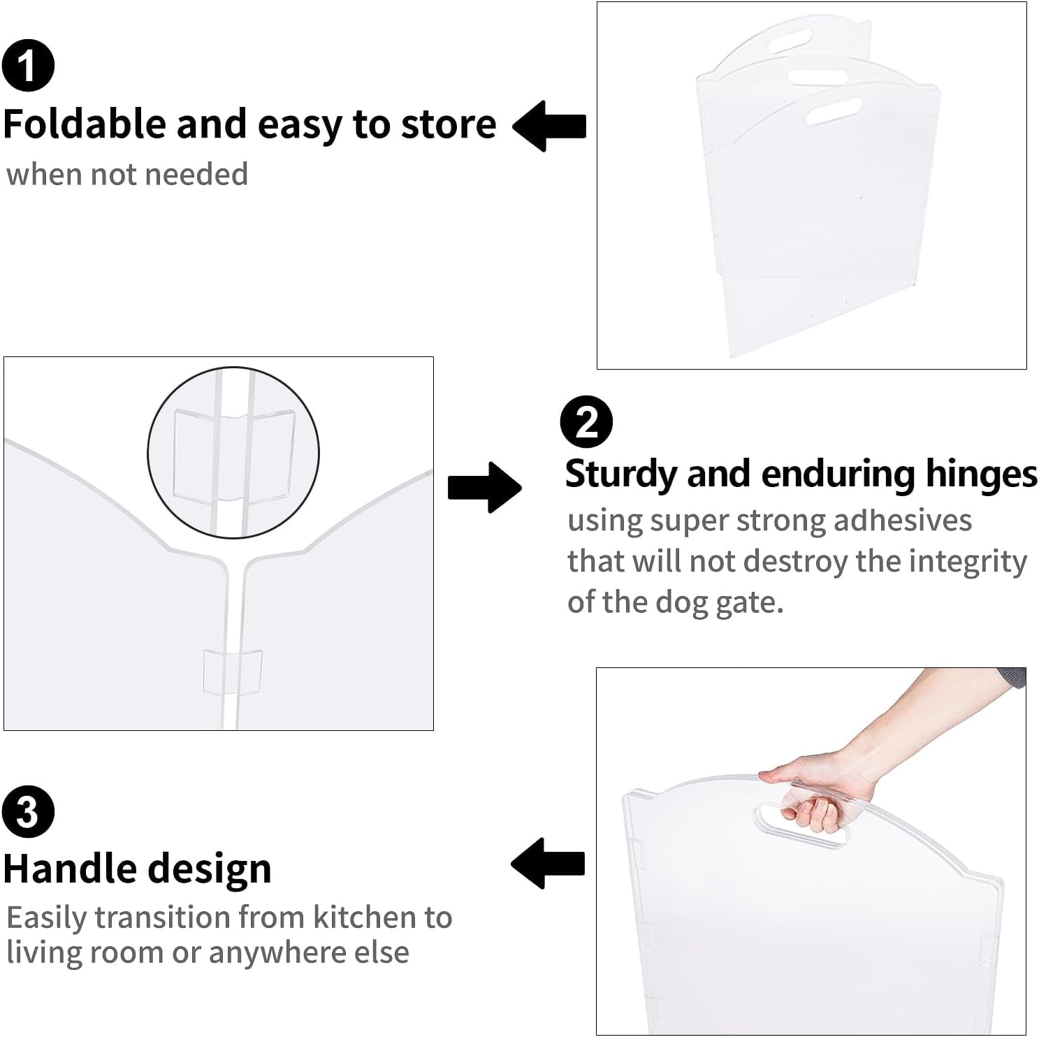 Clear Acrylic Freestanding Dog Gates for The House – Folding 3-Panel Pet Gates for Doorways, Indoor Stairs, and Hallways, Transparent Barrier for Dogs, Puppies, and Cats