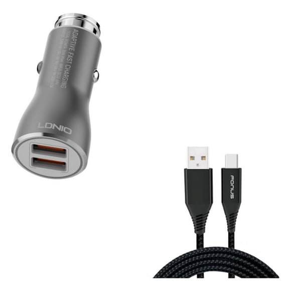 Type-C 6ft USB Cable w 36W Fast Car Charger for OnePlus 9, Nord N200 5G/N100/N10 5G, Pro Phone - Charger Cord Power Wire, 2-Port USB Type-C Cable A9Q for OnePlus 9, Nord N200 5G/N100/N10 5G, Pro