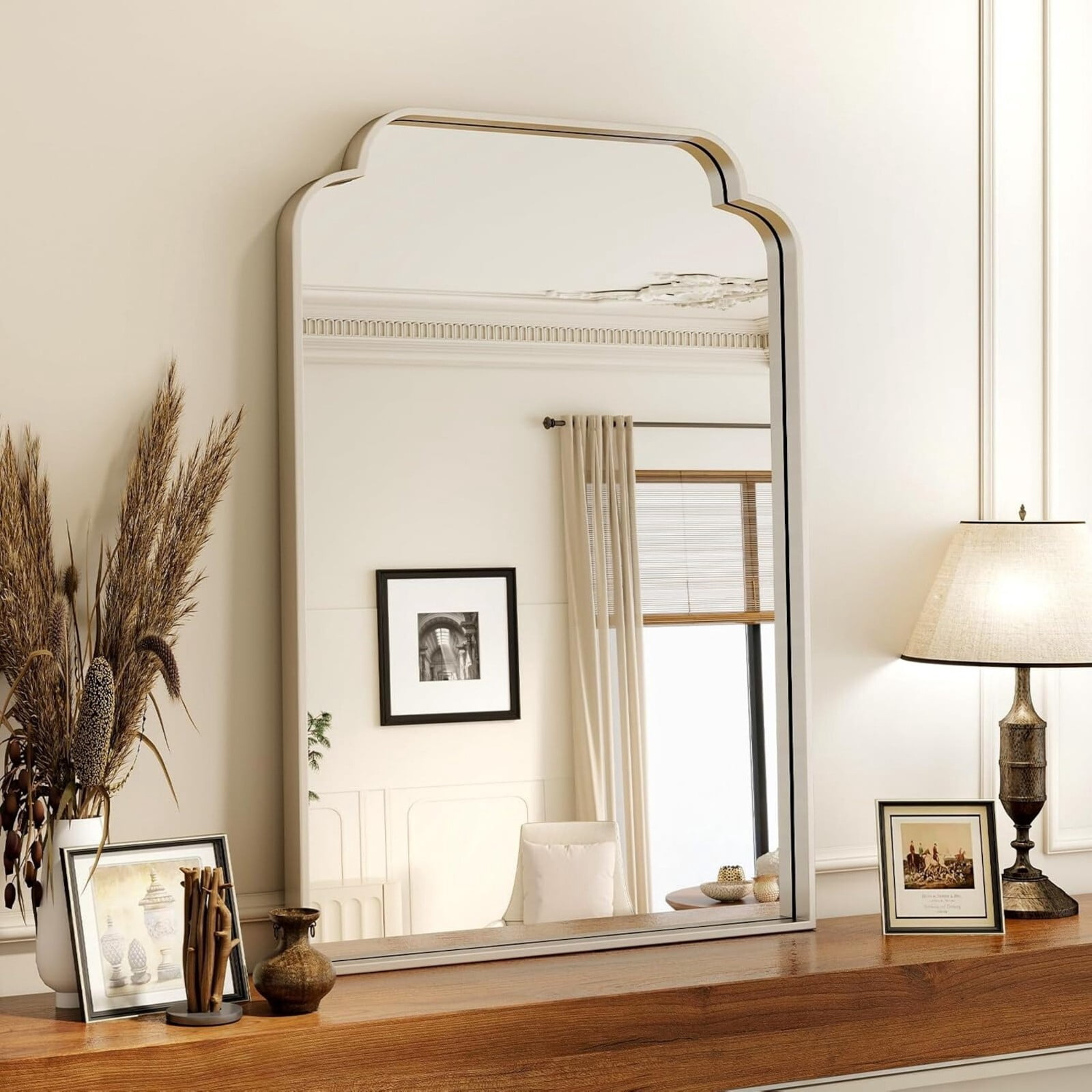 Puremirror 30"x20" Vanity Mirror with Deep Frame Arched Bathroom Mirror Bedroom, Silver