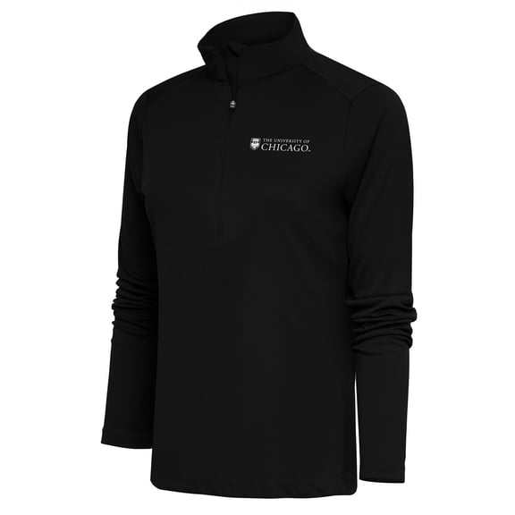 Women's Antigua Black UChicago Maroons Tribute Half-Zip Pullover Top