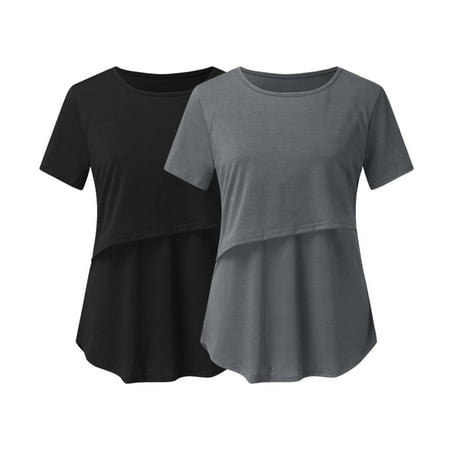 

Awdenio Clearance Pregnant Women s Blouse Nursing Solid Color Short Sleeve Round Neck Breastfeeding T-Shirt