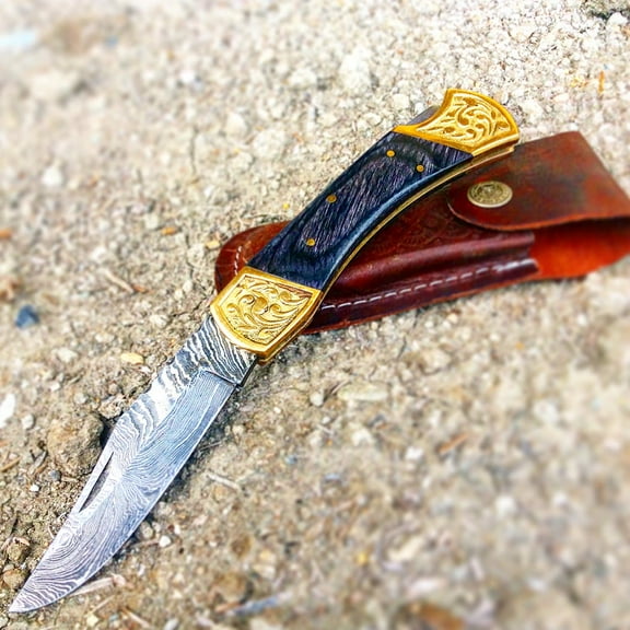 TheBoneEdge 9' Hand Made Damascus Blade Folding Knife Pakkawood Handle Black New