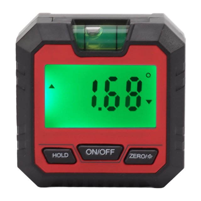 Medidor de ángulo digital Transportador ABS Mini caja de nivel digital Buscador de ángulo Medidor de calibre con base magnética para carpintería Construcción Albañilería Bisel Rojo